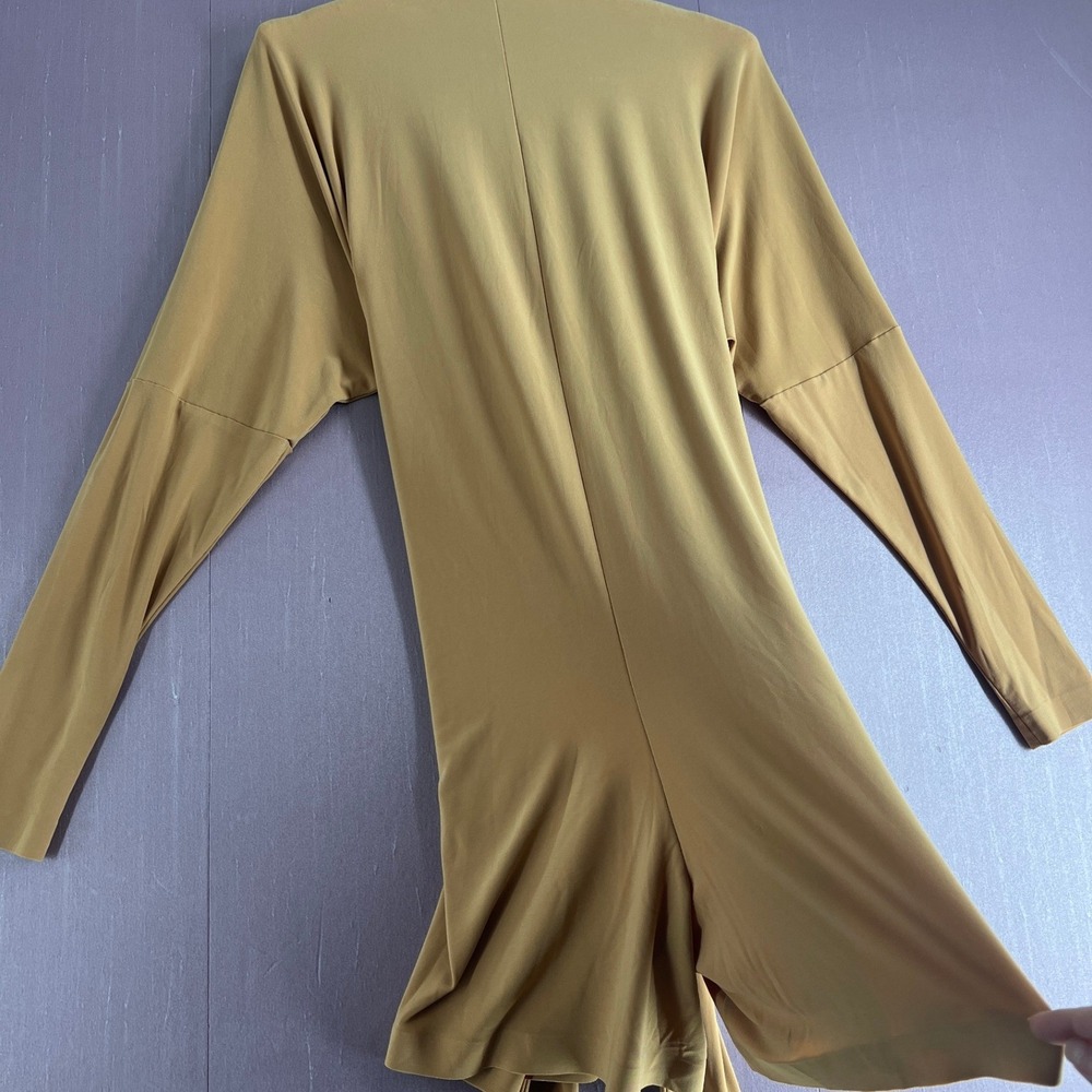 Norma Kamali Minimalist Tan Long Sleeve Tie Front Designer Romper Playsuit S - Picture 14 of 16